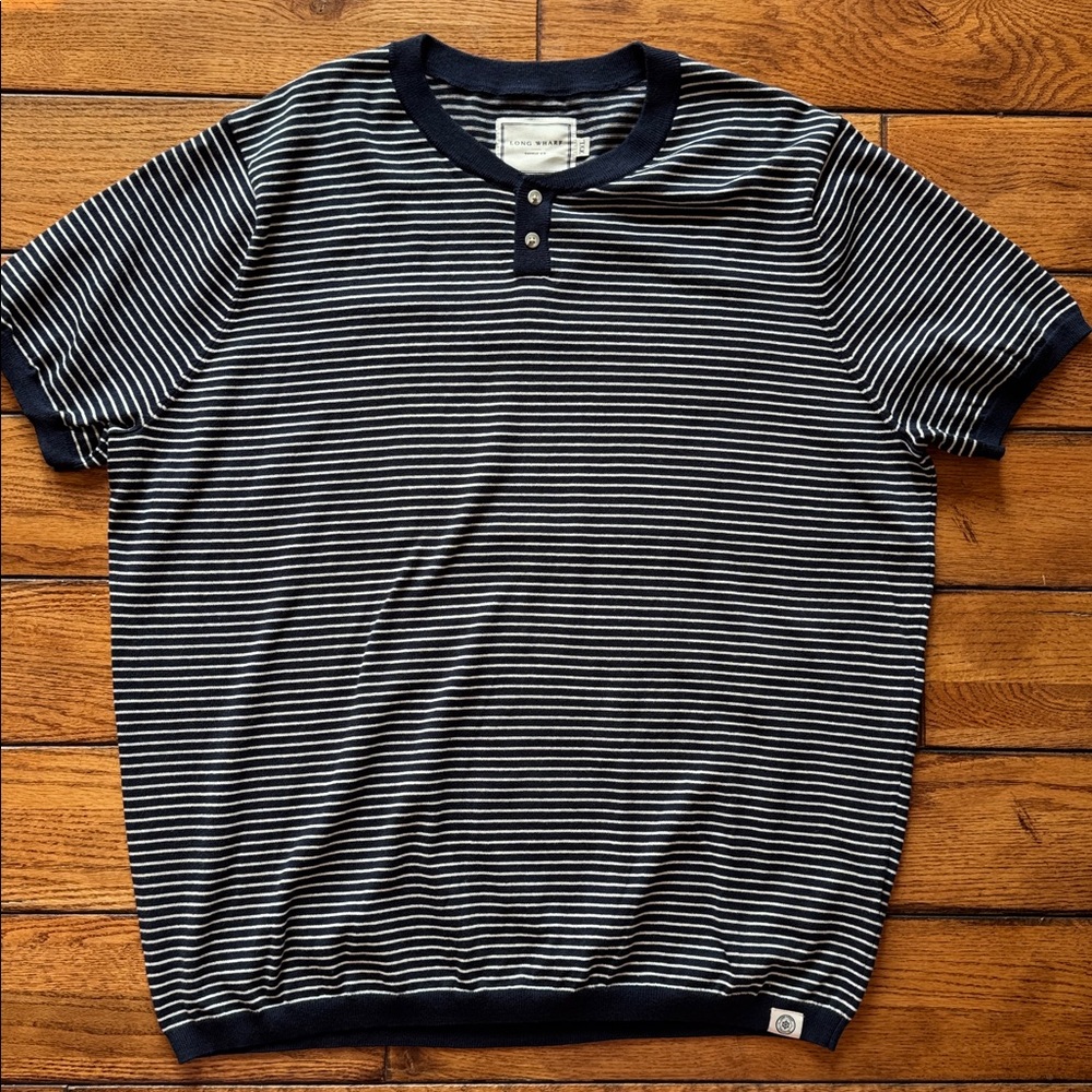 Long Wharf Supply Co SeaWell Striped Knit Henley Sweater Tee Men’s‎ Sz XXL Navy